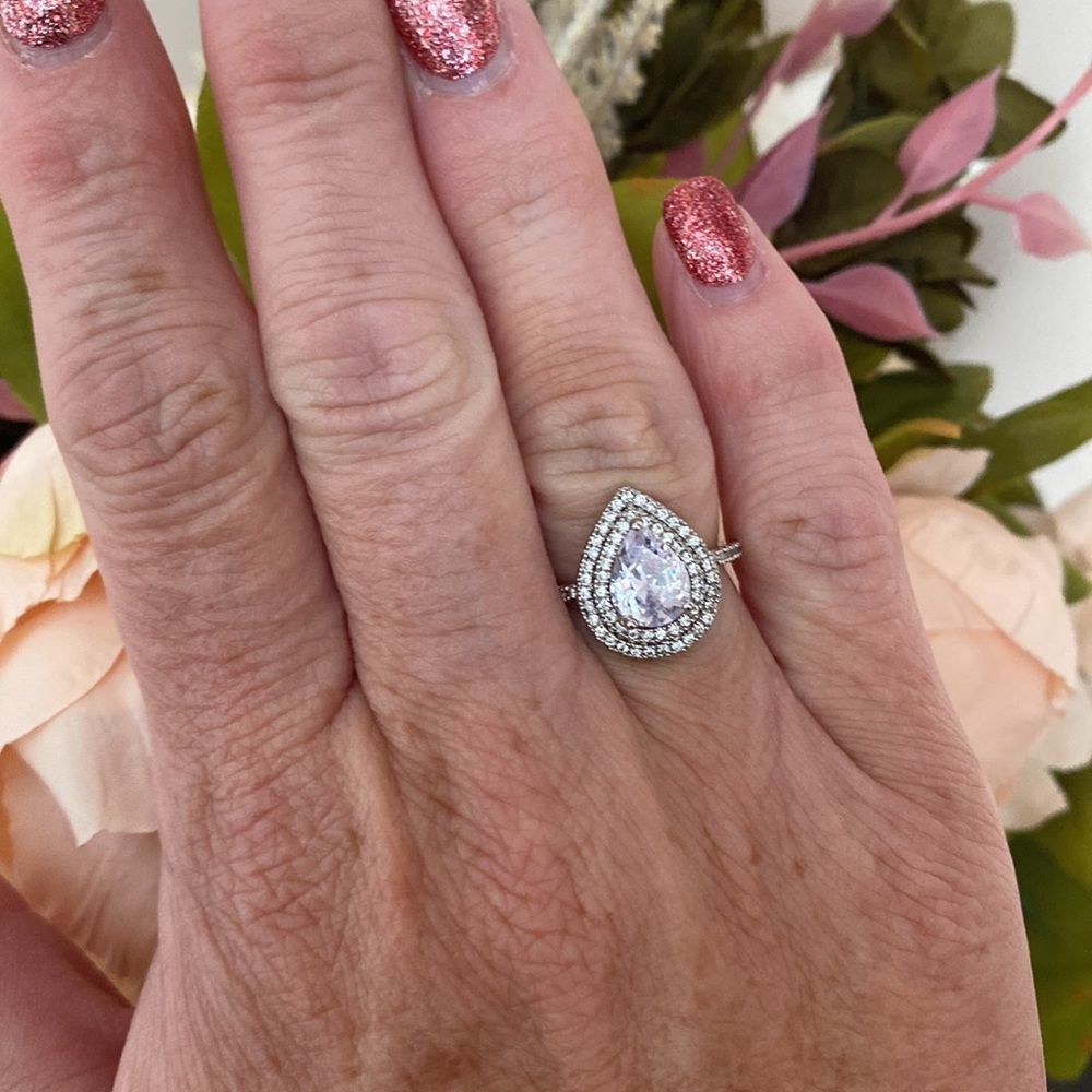 Sterling Silver pear cut CZ Ring - Picture 3 of 7